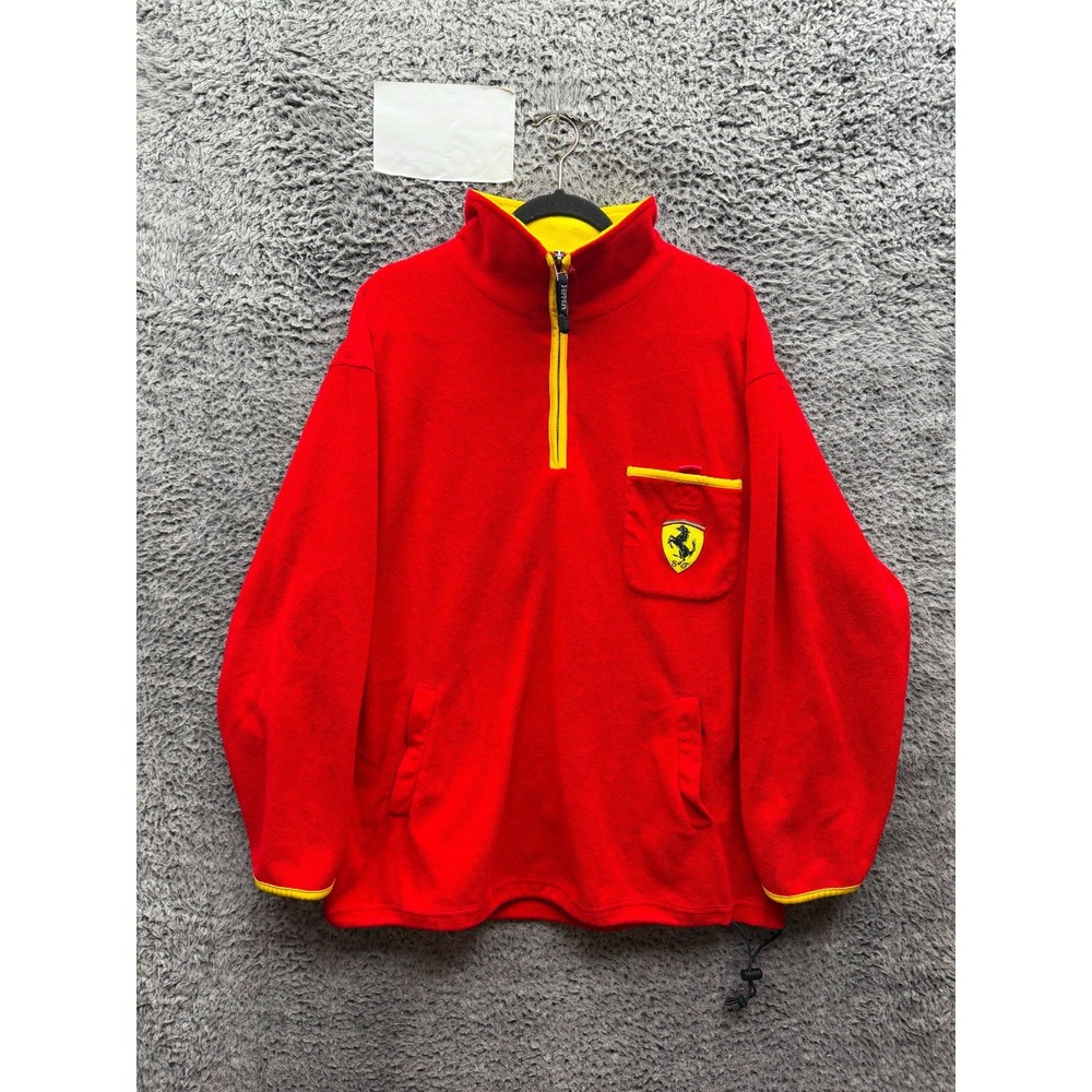Vintage 1999 Scuderia Ferrari Quarter Zip Fleece Pullover Jacket Red Size XL
